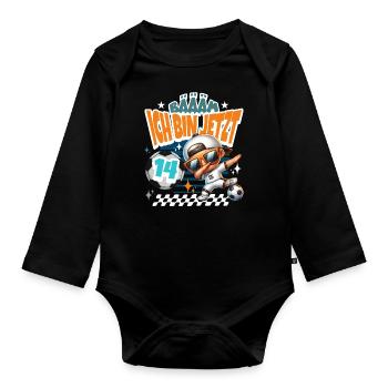 Fußball 14. Geburtstag Bääm Ich Bin Jetzt 14 - Baby Bio-Langarm-Body - Schwarz - Vorne