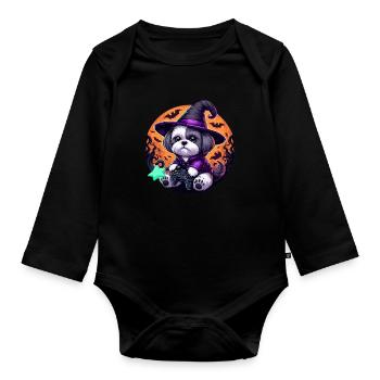 Shih Tzu chien gamer sorcier halloween - Body Bébé bio manches longues - noir - Devant