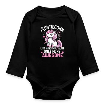 Tante, Tante, Licorne - Body Bébé bio manches longues - noir - Devant