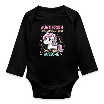 Tante, Tante, Licorne - Body Bébé bio manches longues - noir - Devant