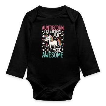 Tante, Tante, Licorne - Body Bébé bio manches longues - noir - Devant