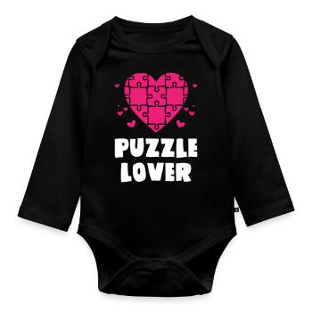 Puzzle Lover - Organic Longsleeve Baby Bodysuit - black - Front