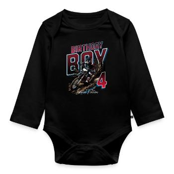 Motocross 4th Birthday - Organic Longsleeve Baby Bodysuit - black - Front
