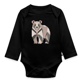 Bear Polygon - Organic Longsleeve Baby Bodysuit - black - Front