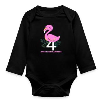 Flamingo favorite animal - Organic Longsleeve Baby Bodysuit - black - Front