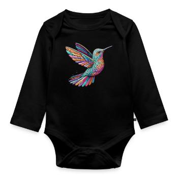 Mosaic hummingbird: Colourful shirt for bird fans - Organic Longsleeve Baby Bodysuit - black - Front