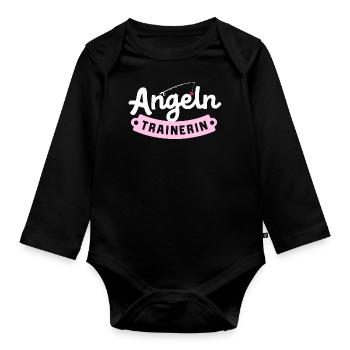 Angeln Trainerin Lustig Idee Angler Frauen - Baby Bio-Langarm-Body - Schwarz - Vorne