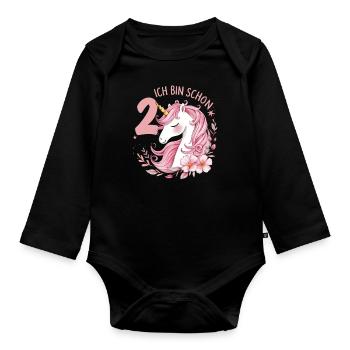 2ème anniversaire fille 2 ans cheval chevaux licorne - Body Bébé bio manches longues - noir - Devant