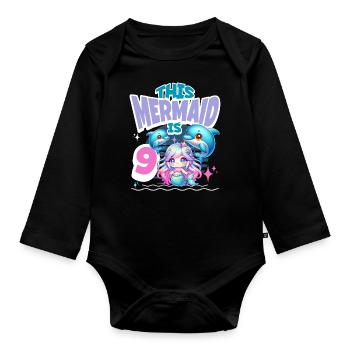 Mermaid 9th Birthday Girl Kids - Organic Longsleeve Baby Bodysuit - black - Front