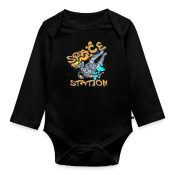 Streetart Spraydose Rapper Cool - Baby Bio-Langarm-Body - Schwarz - Vorne