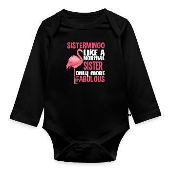 Flamingo Sister Fabulous - Organic Longsleeve Baby Bodysuit - black - Front