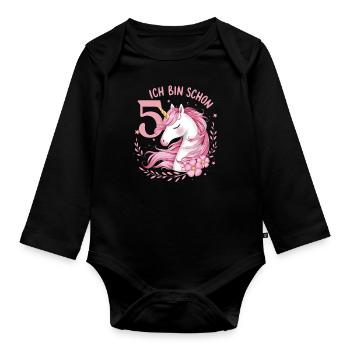 5th Birthday Girl 5 Years Horse Horses Unicorn - Organic Longsleeve Baby Bodysuit - black - Front