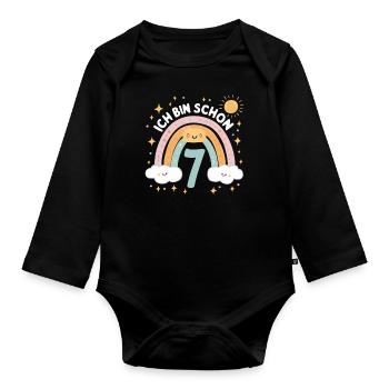 7th Birthday Shirt Rainbow Cloud - Organic Longsleeve Baby Bodysuit - black - Front