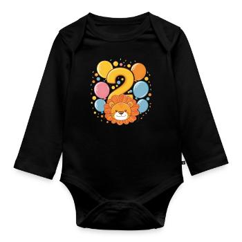 2ème anniversaire Leo Fête d’anniversaire des enfants - Body Bébé bio manches longues - noir - Devant