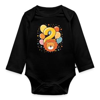 2ème anniversaire Leo Fête d’anniversaire des enfants - Body Bébé bio manches longues - noir - Devant