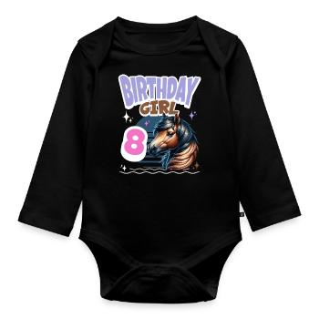 Pferd 8. Geburtstag Mädchen Kinder - Baby Bio-Langarm-Body - Schwarz - Vorne
