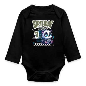 7th Birthday Children's Birthday Gaming Panda - Organic Longsleeve Baby Bodysuit - black - Front