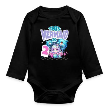 Mermaid 2nd Birthday Girl Kids - Organic Longsleeve Baby Bodysuit - black - Front