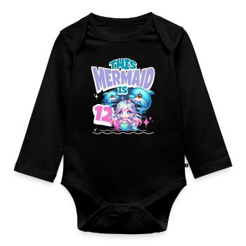 Mermaid 12th Birthday Girl Kids - Organic Longsleeve Baby Bodysuit - black - Front