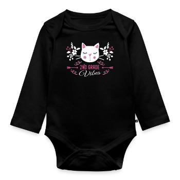 2nd grade | Grade Vibes Back to School Cute Cat - Body Bébé bio manches longues - noir - Devant