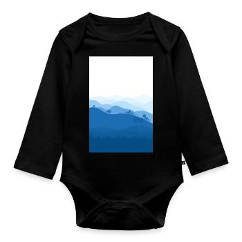Blue mountains background - Organic Longsleeve Baby Bodysuit - black - Front