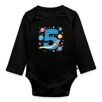 5th Birthday Boys 5 Years Planet Birthday - Organic Longsleeve Baby Bodysuit - black - Front
