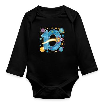 10th Birthday Boys 10 Years Planet Birthday - Organic Longsleeve Baby Bodysuit - black - Front