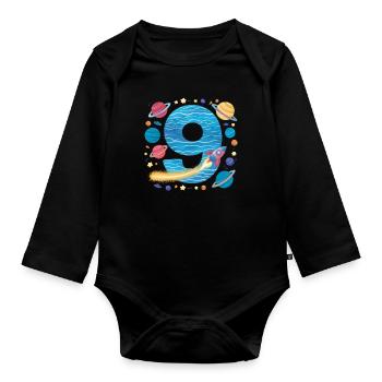 9. Geburtstag Jungen 9 Jahre Planeten Geburtstag - Baby Bio-Langarm-Body - Schwarz - Vorne