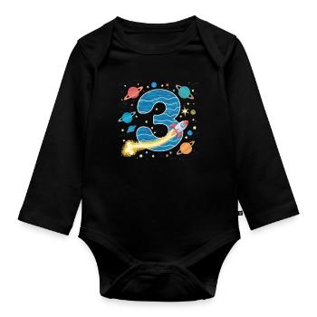 3rd Birthday Boys 3 Years Planet Birthday - Organic Longsleeve Baby Bodysuit - black - Front