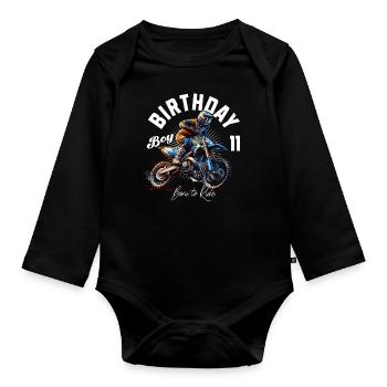 11e anniversaire de motocross - Body Bébé bio manches longues - noir - Devant