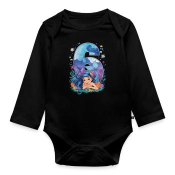 6ème anniversaire fille 6 ans sirène fête - Body Bébé bio manches longues - noir - Devant