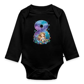 8ème anniversaire fille 8 ans sirène fête - Body Bébé bio manches longues - noir - Devant