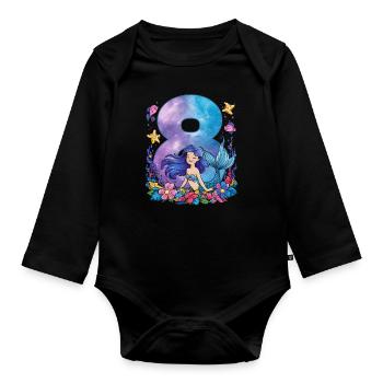 8ème anniversaire fille 8 ans sirène fête - Body Bébé bio manches longues - noir - Devant