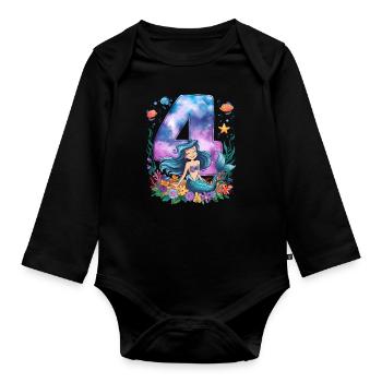 4ème anniversaire fille 4 ans sirène fête - Body Bébé bio manches longues - noir - Devant