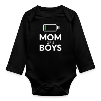 Drôle batterie faible charge Maman de 2 garçons - Body Bébé bio manches longues - noir - Devant