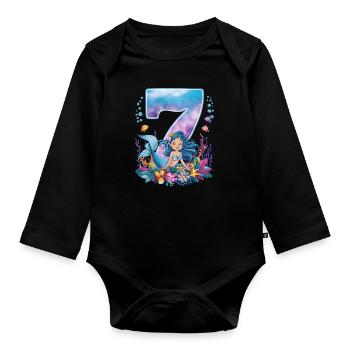 7ème anniversaire fille 7 ans sirène fête - Body Bébé bio manches longues - noir - Devant