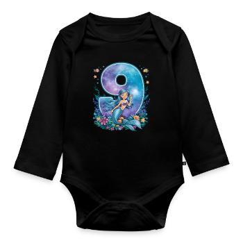 9ème anniversaire fille 9 ans sirène fête - Body Bébé bio manches longues - noir - Devant