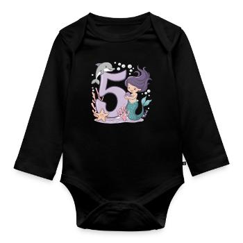 5ème anniversaire fille 5 ans sirène fête - Body Bébé bio manches longues - noir - Devant