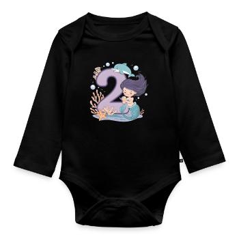 2ème anniversaire fille 2 ans sirène fête - Body Bébé bio manches longues - noir - Devant