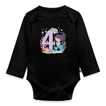 4ème anniversaire fille 4 ans sirène fête - Body Bébé bio manches longues - noir - Devant