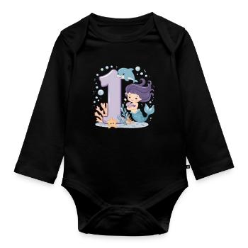 1er anniversaire fille 1 an sirène fête - Body Bébé bio manches longues - noir - Devant