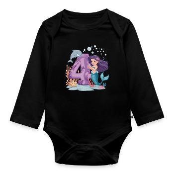 4ème anniversaire fille 4 ans sirène fête - Body Bébé bio manches longues - noir - Devant