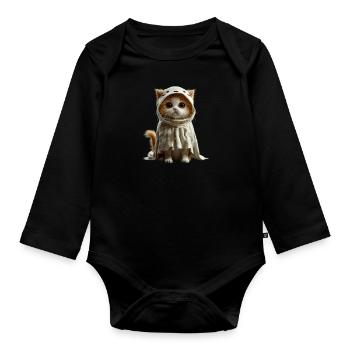 Cute Ghost Kitten - Halloween Disguise - Organic Longsleeve Baby Bodysuit - black - Front