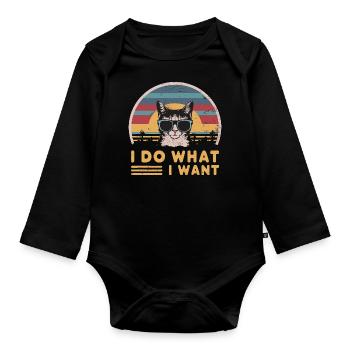 Chat cool portant des lunettes de soleil déclaration Je fais ce que je - Body Bébé bio manches longues - noir - Devant