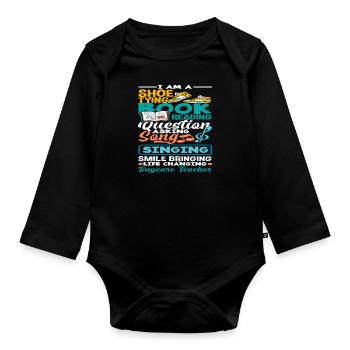 Bow Binding Book Reader Questioner - Organic Longsleeve Baby Bodysuit - black - Front
