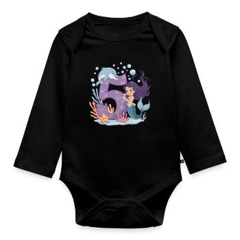 5ème anniversaire fille 5 ans sirène fête - Body Bébé bio manches longues - noir - Devant