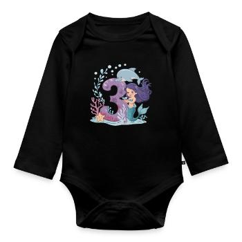 3ème anniversaire fille 3 ans sirène fête - Body Bébé bio manches longues - noir - Devant