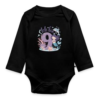 9ème anniversaire fille 9 ans sirène fête - Body Bébé bio manches longues - noir - Devant