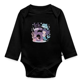 6ème anniversaire fille 6 ans sirène fête - Body Bébé bio manches longues - noir - Devant