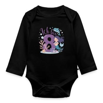 8ème anniversaire fille 8 ans sirène fête - Body Bébé bio manches longues - noir - Devant